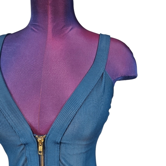 Kona Sol Dark Teal Ribbed Front Zipper One Piece Swimsuit Size Small Women's - Picture 2 of 10